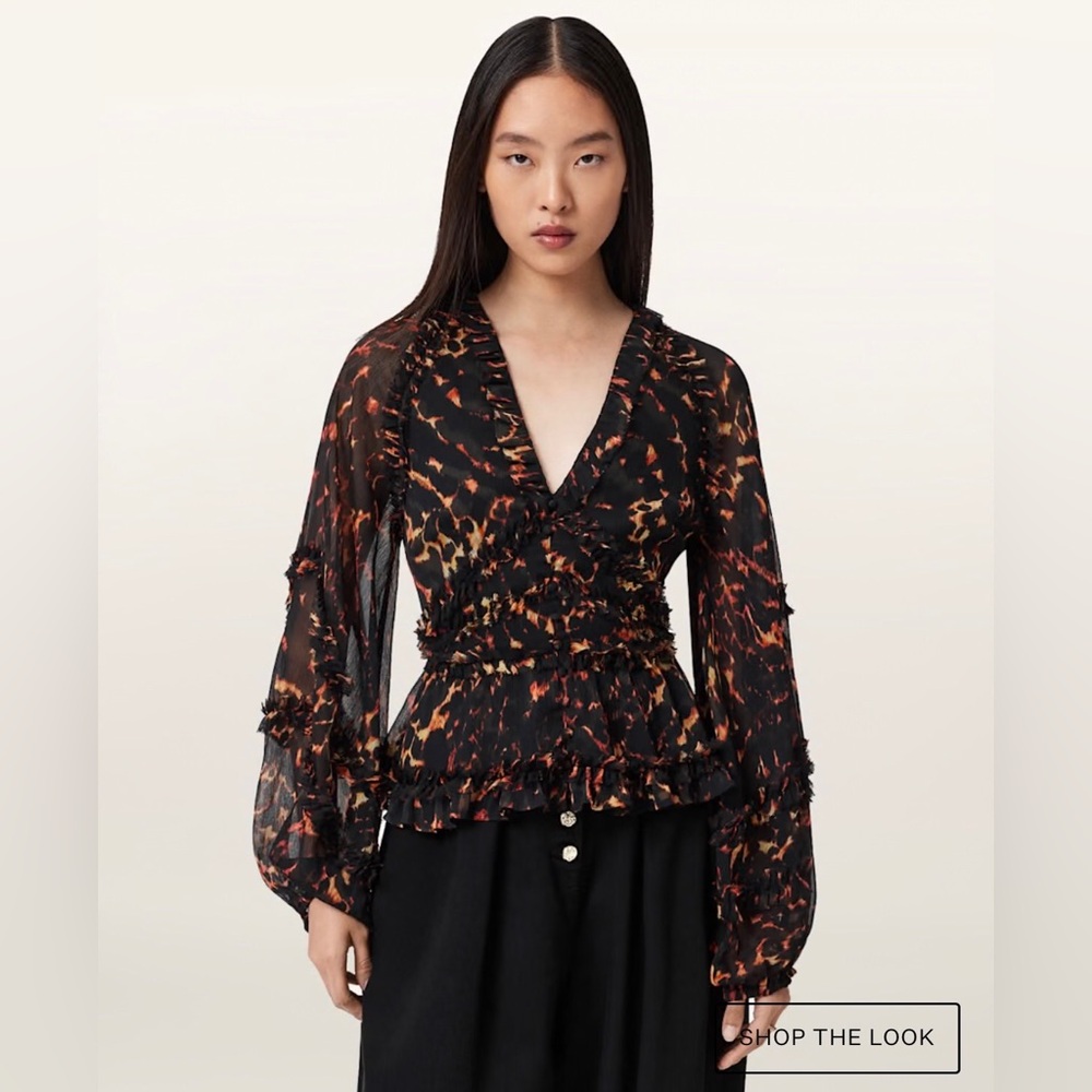 AllSaints Silvie Print Ruffle Top size 4